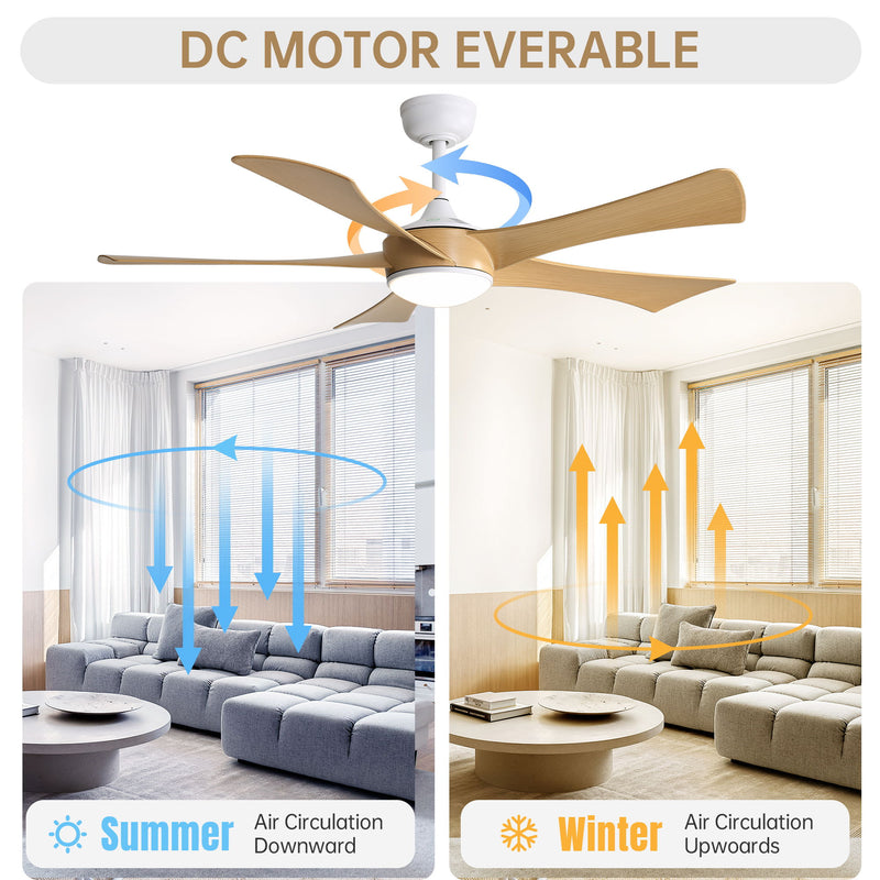 52" Ceiling Fan With 22W LED Light And Remote Control, 50 / 10 / 24 Downrod - White