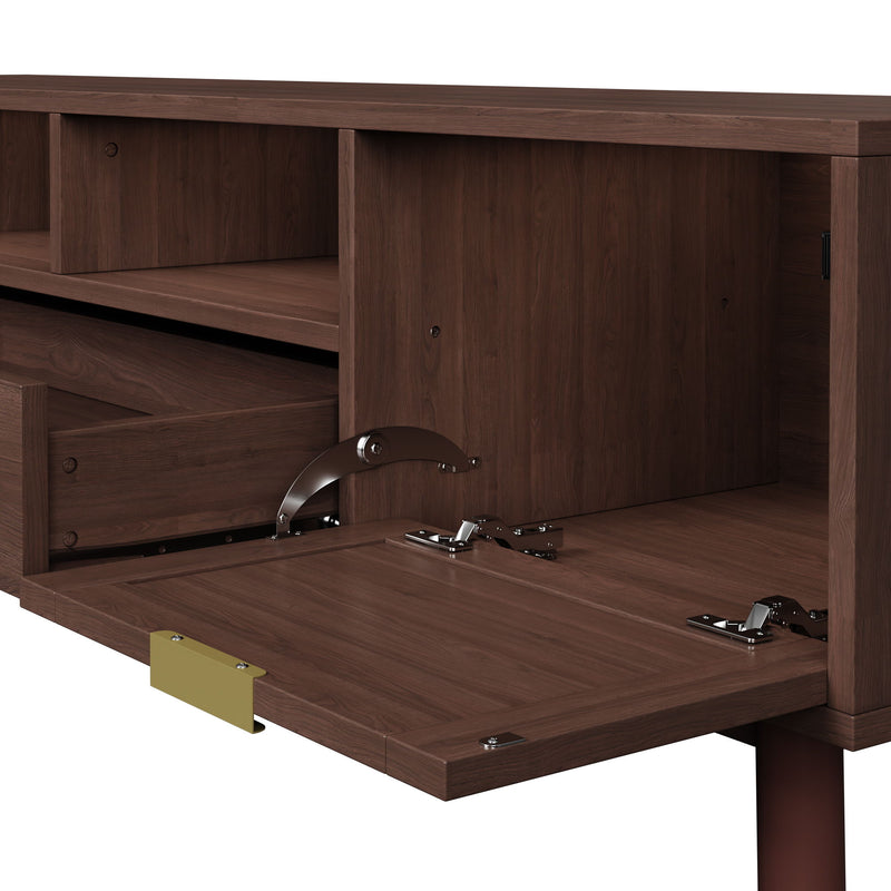 TV Stand For 75" TVs With Soft Closing Doors, Console With Accents And Drop Down Cabinet - Dark Brown