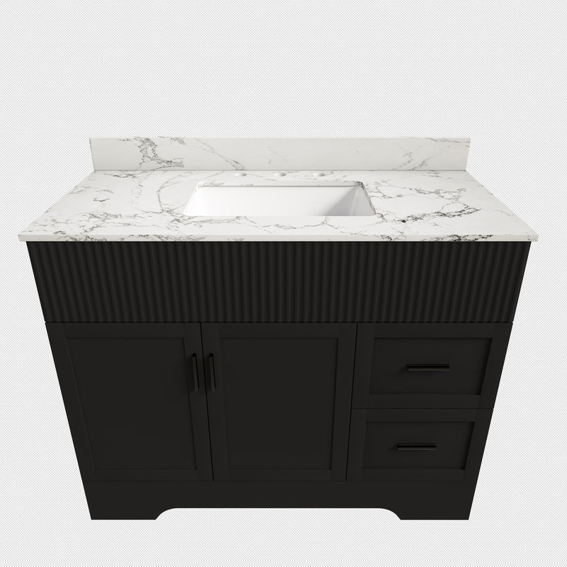 Bathroom Vanity Set, Fluted Cabinet, Soft Close Doors & Drawers, 3 Faucet Holes - Black