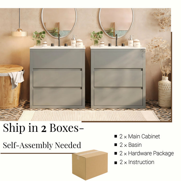 Double Sinks Bathroom Vanity Set With 2 Ceramic Basins