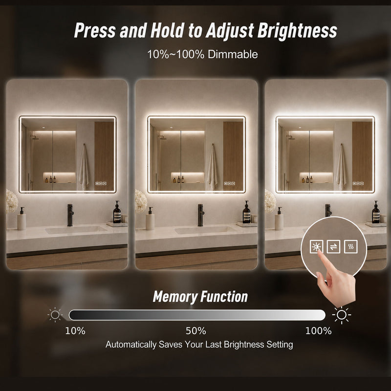 24" X 32" Rectangular Front Lighted And Backlit LED Bathroom Mirror With Anti Fog - Clear