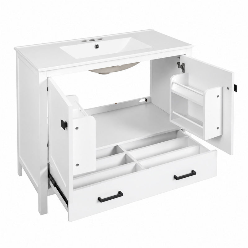 Bathroom Vanity With Sink, Soft Close Doors, Double Shelves & Divided Drawer