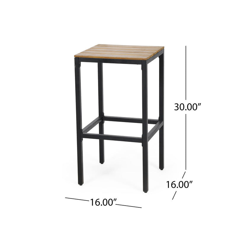 Outdoor Bar Stool With Slat Design And Metal Frame (Set of 2)