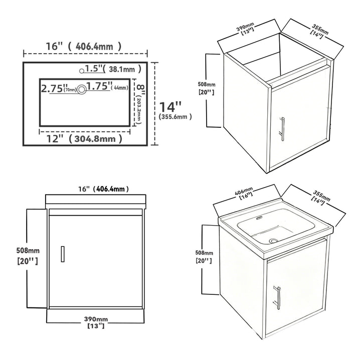 16" Floating Bathroom Vanity Combo, Wall Mounted Cabinet With Sink & Soft Close Doors For Small Bathrooms - Khaki