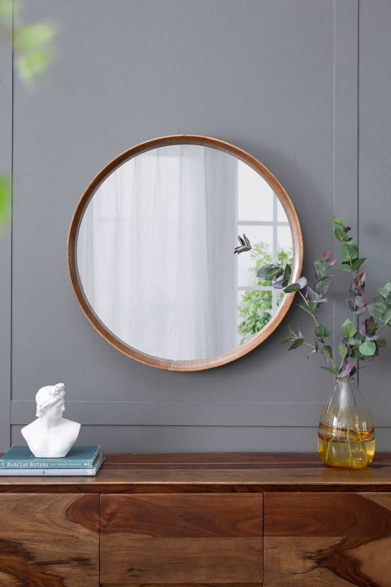 Round Wood Mirror, Wall Mounted Mirror Home Decor For Bathroom Living Room