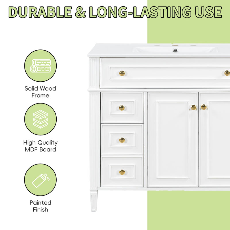 Bathroom Vanity With Sink, 3 Drawers & 2 Soft-Close Doors