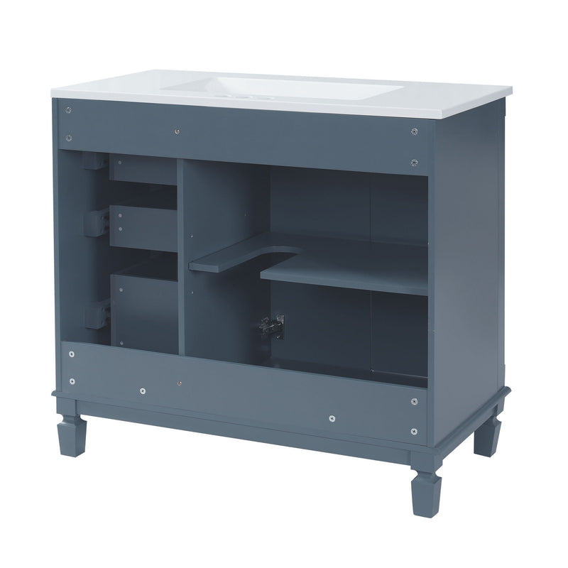 Bathroom Vanity With Sink And Storage, 2 Drawers, 1 Deep Drawer, Adjustable Shelf - Blue