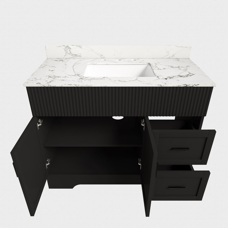 Bathroom Vanity Set, Fluted Cabinet, Soft Close Doors & Drawers, 3 Faucet Holes - Black