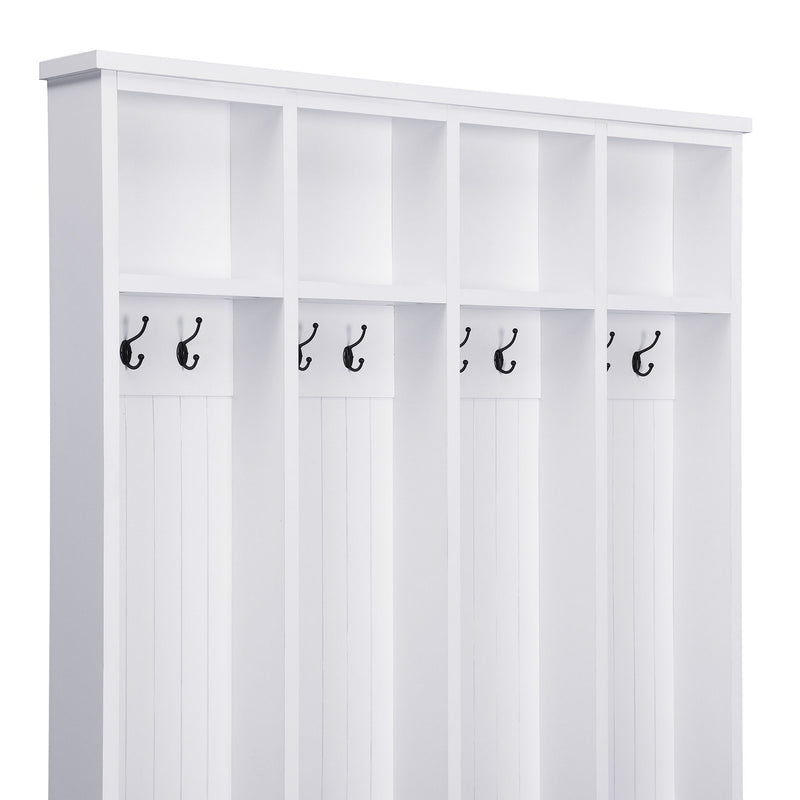 Hall Tree With 8 Hooks, Practical Entryway Bench With Open Compartments