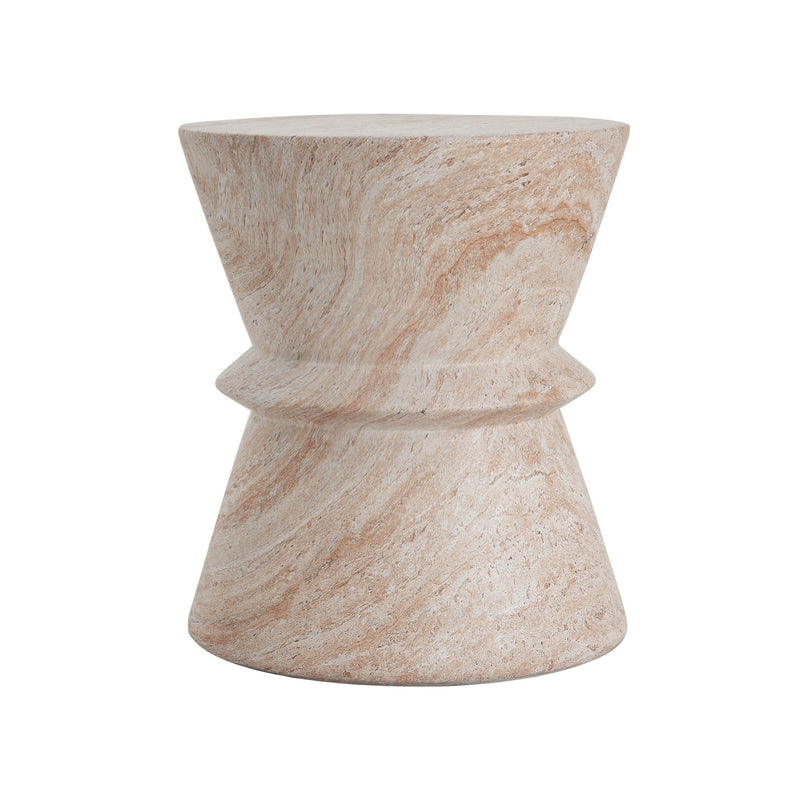 Outdoor / Indoor Lightweight Concrete Side Table With Travertine - Beige