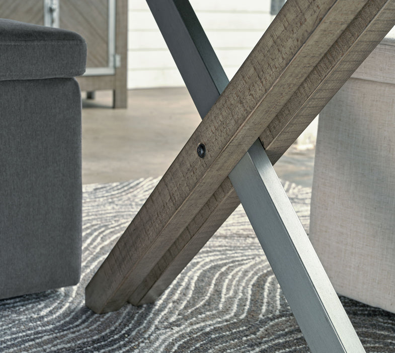 Krystanza - 9 Pc. - Dining Room Table, 8 Oatmeal Side Chairs - Weathered Gray