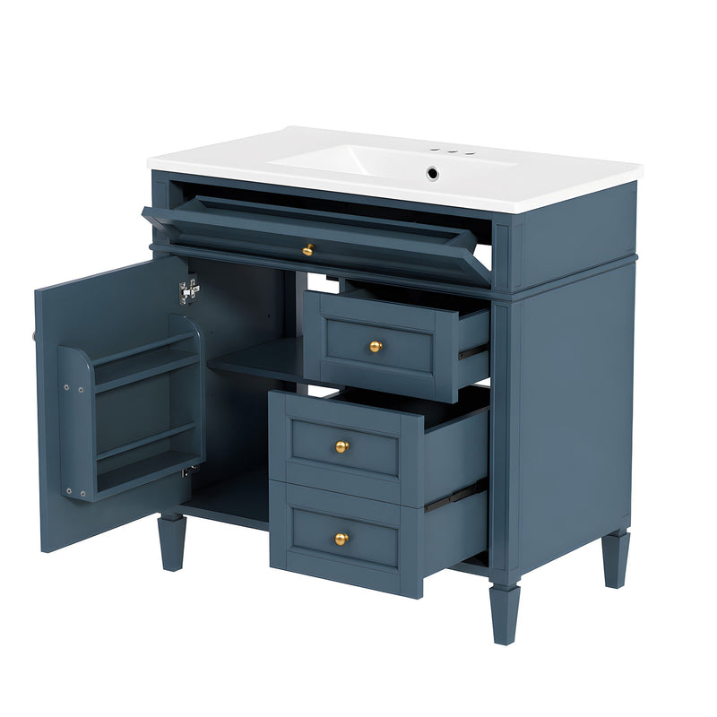 Bathroom Vanity With Sink, Rectangular Storage Cabinet & 2 Drawers And Tip Out Drawer