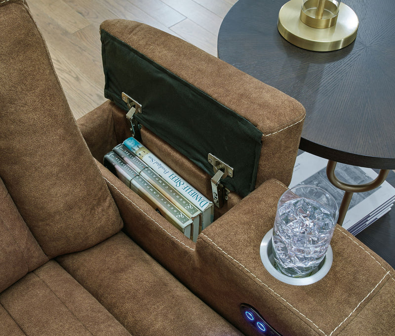 Wolfridge - Power Reclining Loveseat With Console /Adj Hdrst - Brindle