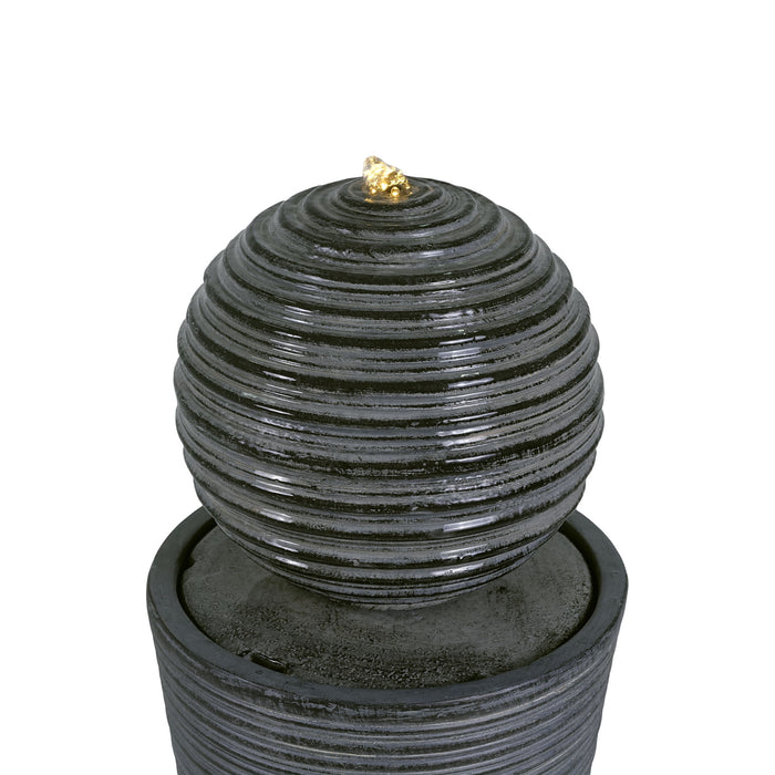 31.5" Tall Striped Column Fountain With LED Light Design For Outdoor Spaces - Gray