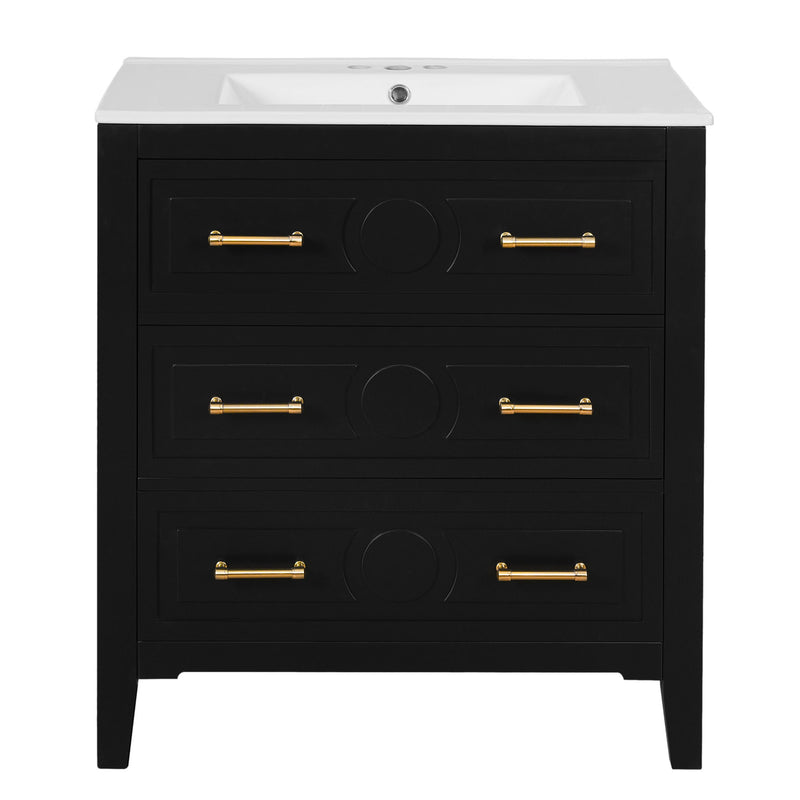 Retro Bathroom Vanity With Sink Combo, Free Standing Single Set With 3 Drawers