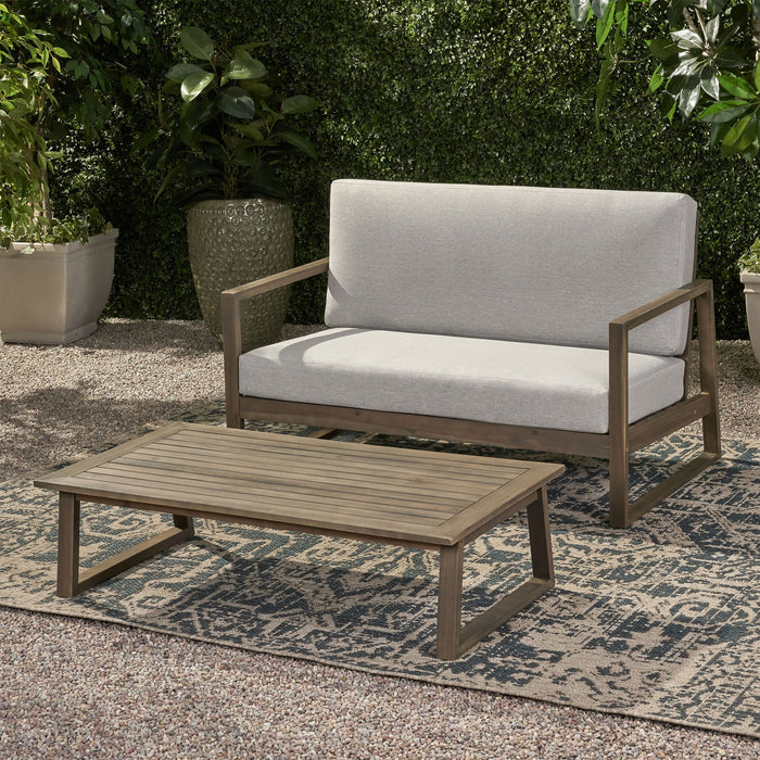 Belgian - Loveseat & Coffee Table Set With Water Resistant Cushions - Gray