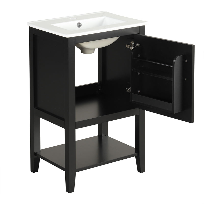 Modern Bathroom Vanity With Sink, Soft-Closing Door And Open Shelf