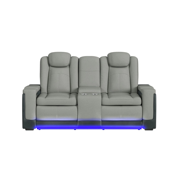 Lantana Power Motion Loveseat with Power Headrest, Led, and Console in Rocky Cement/Charcoal
