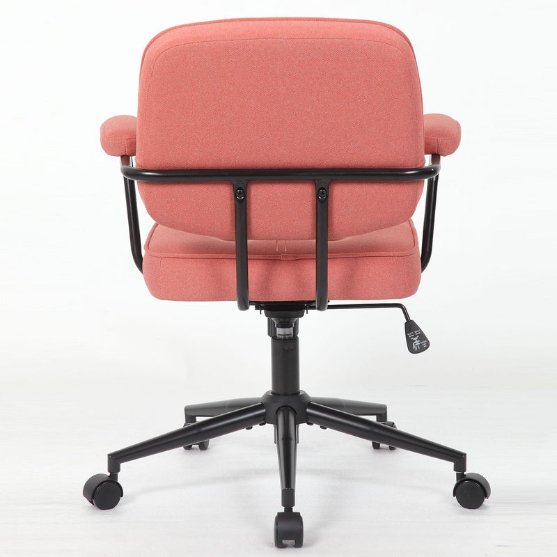 Office Swivel Desk Chair With Curved Armrest, Soft Upholstered Task Chair - Pink