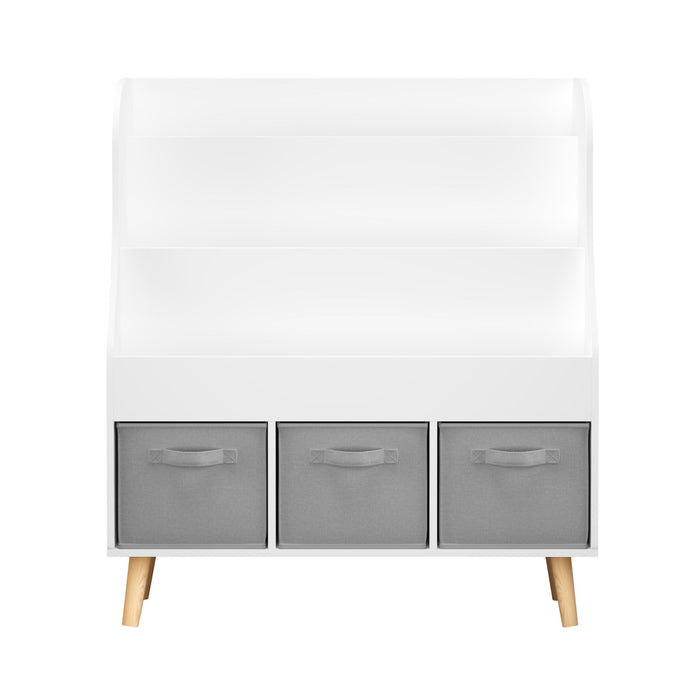 Bookshelf With 3 Bins, Storage Shelf For Toys And Books