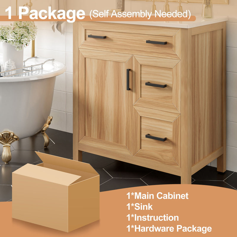Bathroom Vanity With Sink, 2 Soft Close Drawers, 1 Soft Close Door, Adjustable Shelf