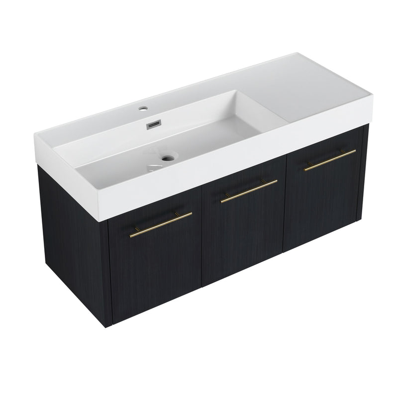 Contemporary 48" Wall Mounted Bathroom Vanity With Resin Sink And Soft Closing Doors And Line - Black Chestnut