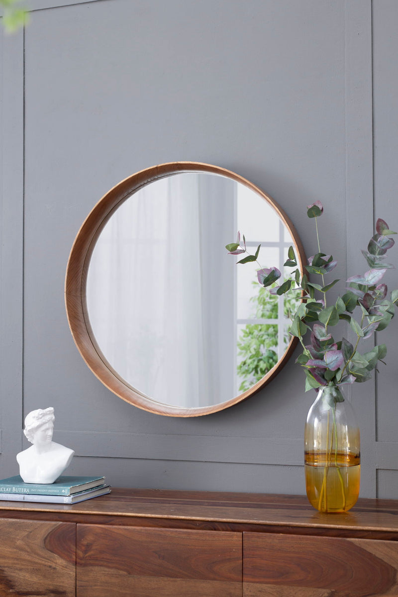 Round Wood Mirror, Wall Mounted Mirror Home Decor For Bathroom Living Room