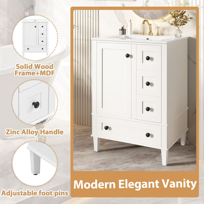 Bathroom Vanity With Integrated Basin, Soft Close Drawers, Door Mounted Double Layer Shelf
