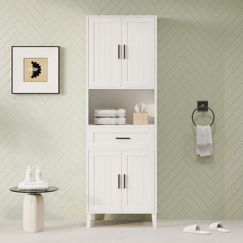 Freestanding Tall Bathroom Cabinet With Soft Close Doors And Adjustable Shelves
