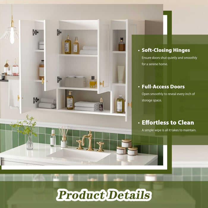 30" Bathroom Cabinet With 5 Adjustable Shelves, Wall Mounted Medicine Cabinet - White