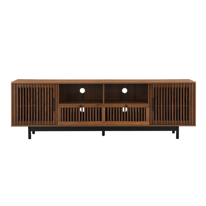 TV Stand, Entertainment Center With Slatted Doors, Cable Management, Soft Closing Hinges - Walnut