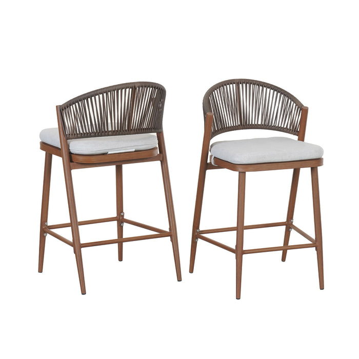Outdoor 26" Counter Height Metal Frame Counter Stools With Scallop Shaped Backrest & Water Resistant Cushions