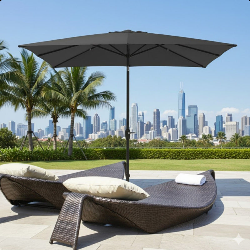 Rectangular Patio Umbrella With Crank Tilt, Polyester UV-Resistant Canopy
