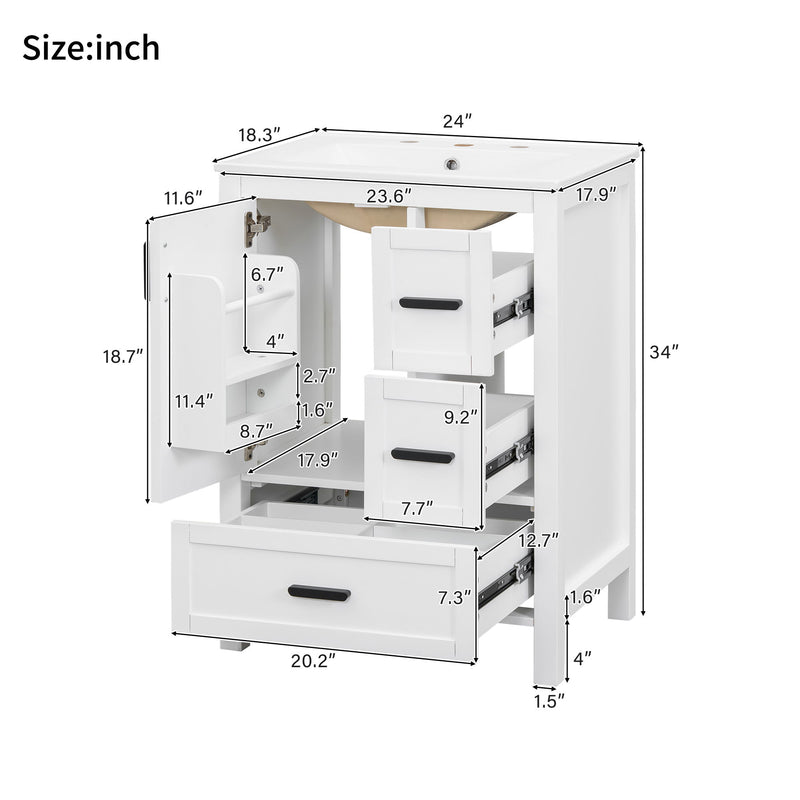 Bathroom Vanity With Sink, Soft-Close Doors, Double-Layer Shelf And 3 Drawers
