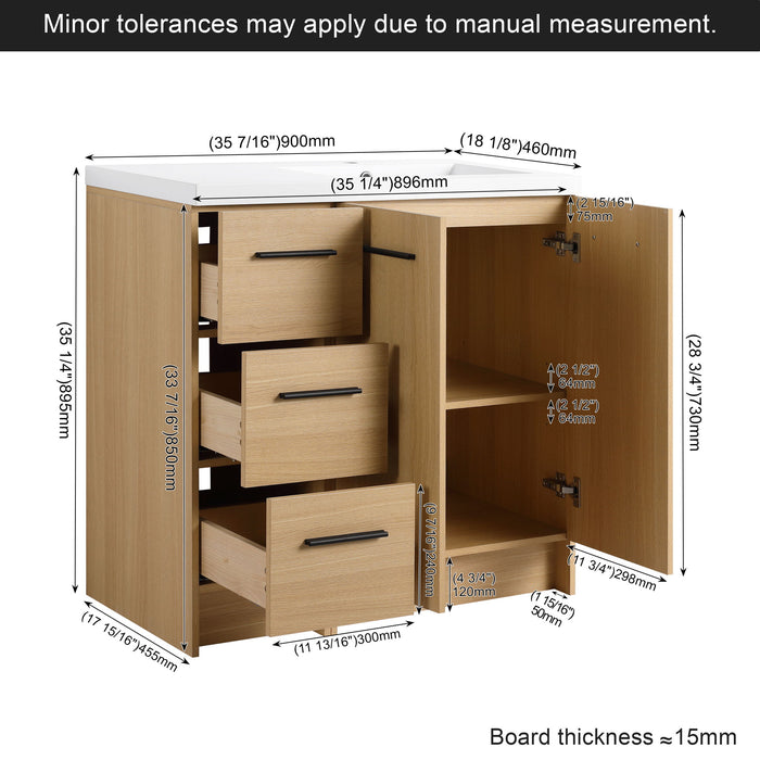Freestanding Bathroom Vanity Set With Tall Linen Cabinet, 3 Drawers And Large Storage, Single Sink