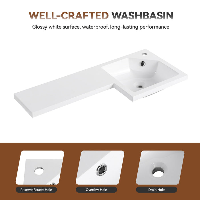 L-Shaped Wall Mounte Floating Bathroom Vanity With Integrated Sink