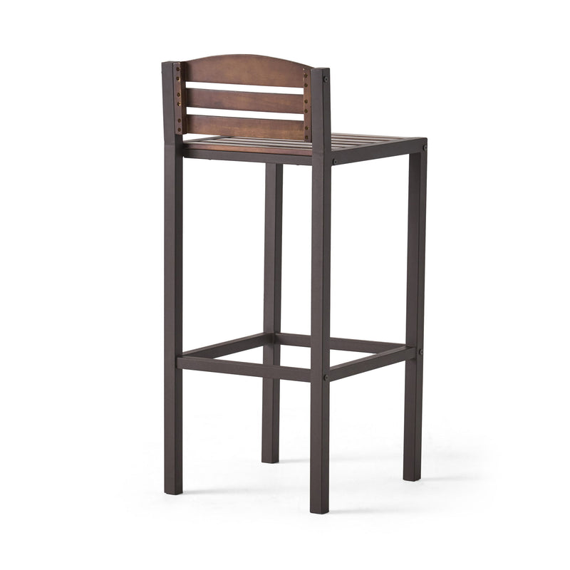 Outdoor Barstool With Slat Panel Design (Set of 2) - Dark Brown