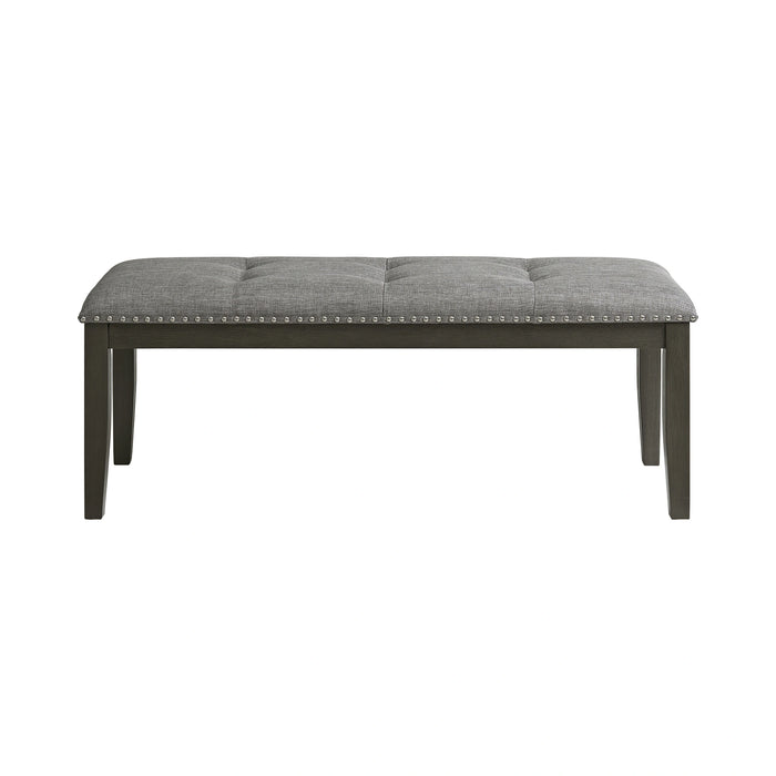 Everdeen Bench w/ Grey Fabric and Nail Heads in Charcoal