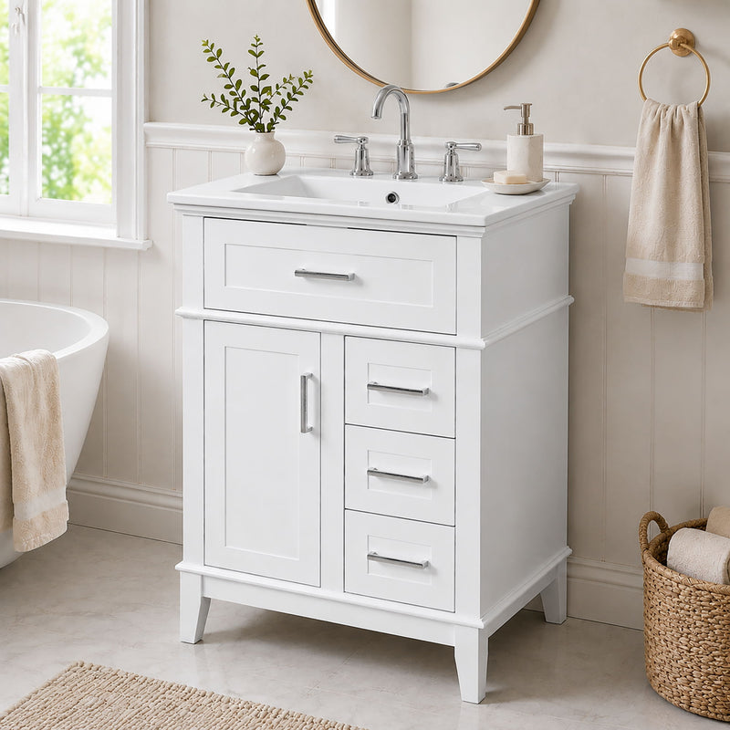 Modern Bathroom Vanity With Sink, Flip Drawer & 3 Drawers, Soft Close Hinges, Adjustable Shelf