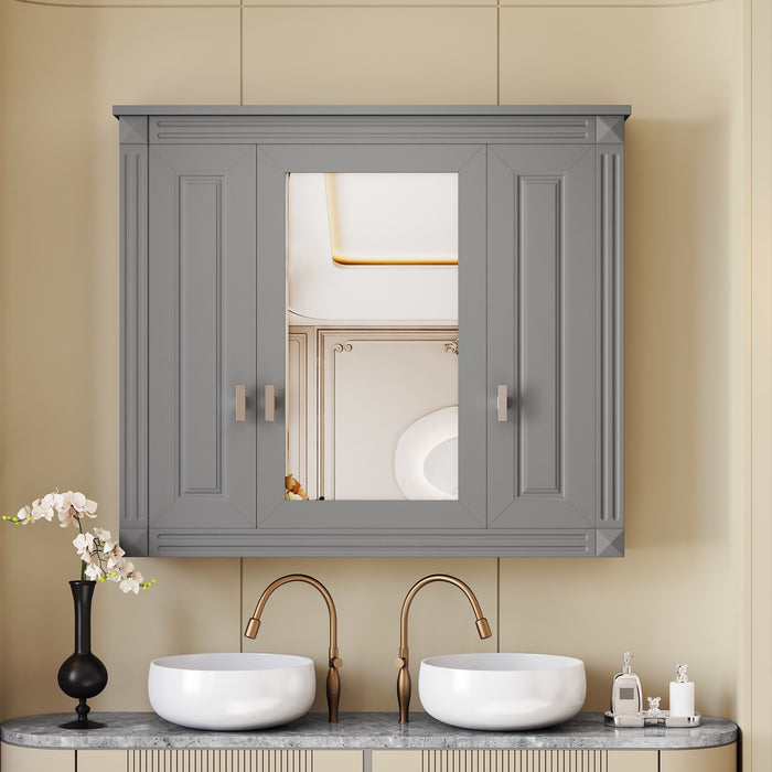 Wall Mounted Bathroom Cabinet With Mirror And 5 Shelves, Rectangular Design
