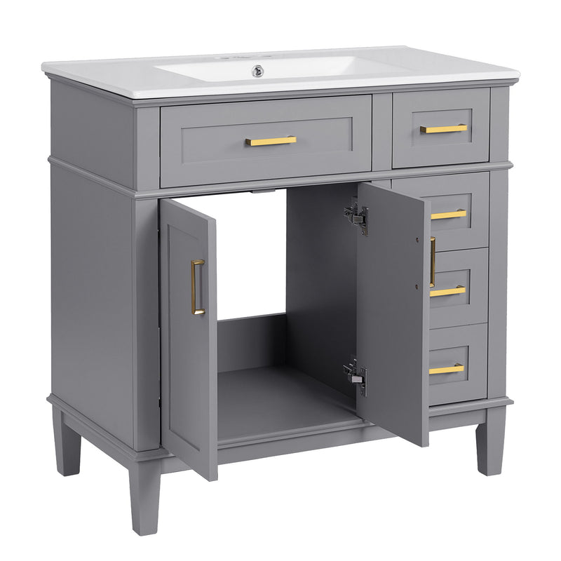 Modern Bathroom Vanity With Ceramic Sink, Soft Close Storage Cabinet
