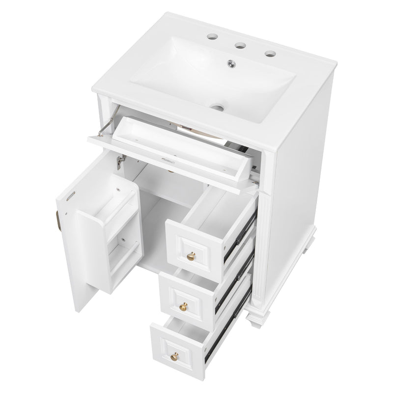 Freestanding Bathroom Vanity With Sink, 3 Drawers & Flip-Out Drawer