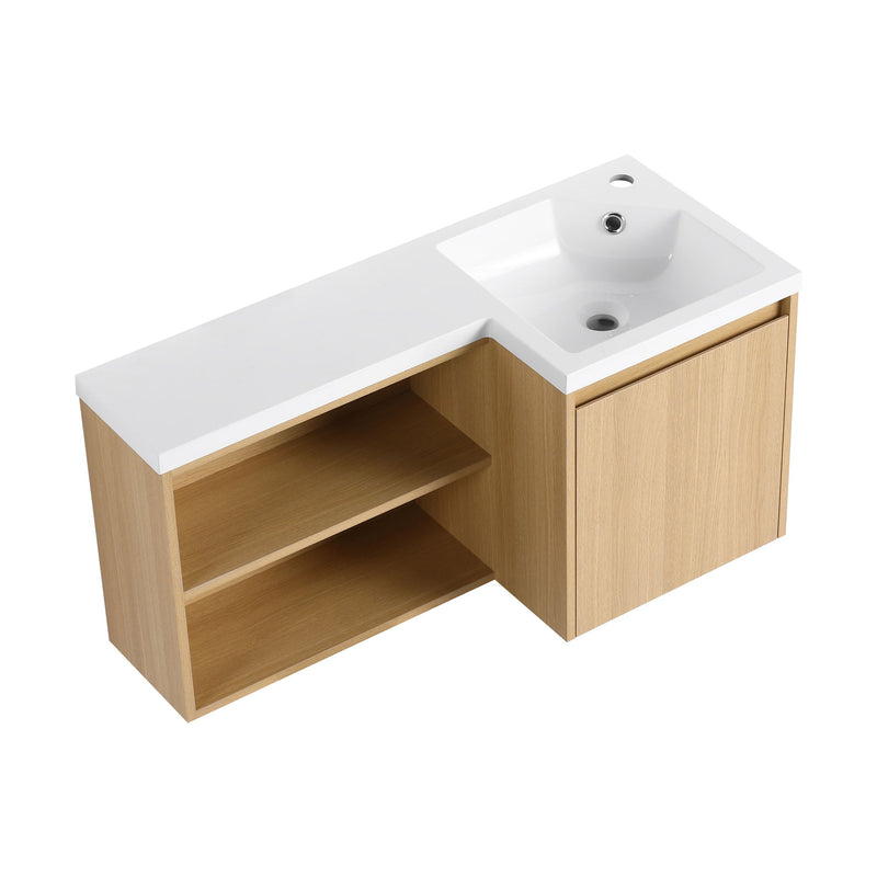 L-Shaped Wall Mounte Floating Bathroom Vanity With Integrated Sink