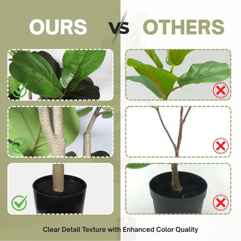 6Ft Real Touch Fake Fiddle Leaf Fig Tree In Pot, Indoor Decor For Home - Green Leaves