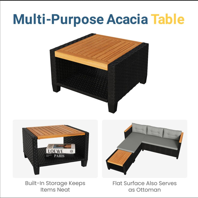 L-Shaped Patio Set With Cushions And Storage Table