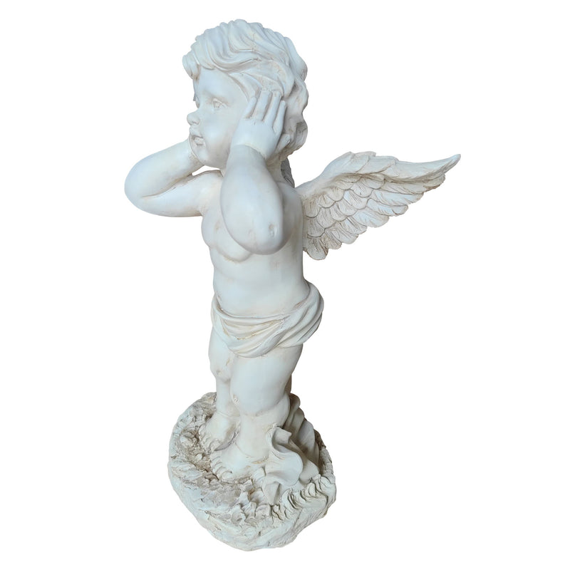 Winged Angel Covering Her Ears Resin Ornament, Outdoor Garden Sculpture, Suitable For Lawns, Patios, And Courtyard Decoration.