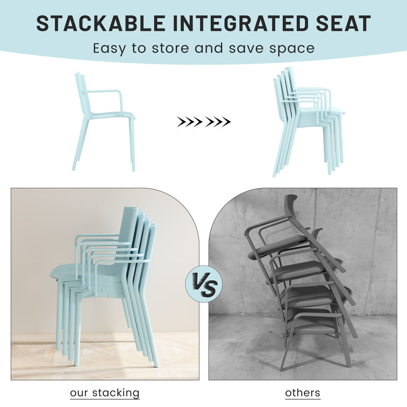 4 Modern Stackable Plastic Armchair Matched With Folding Square Table