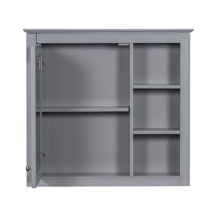Bathroom Vanity With Top Sink, Freestanding Storage Cabinet With 2 Doors And 3 Drawers, Mirror Cabinet Included - Gray
