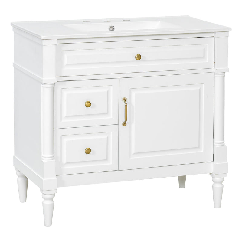 Freestanding Bathroom Vanity With Sink, Adjustable Shelf, Flip Drawer