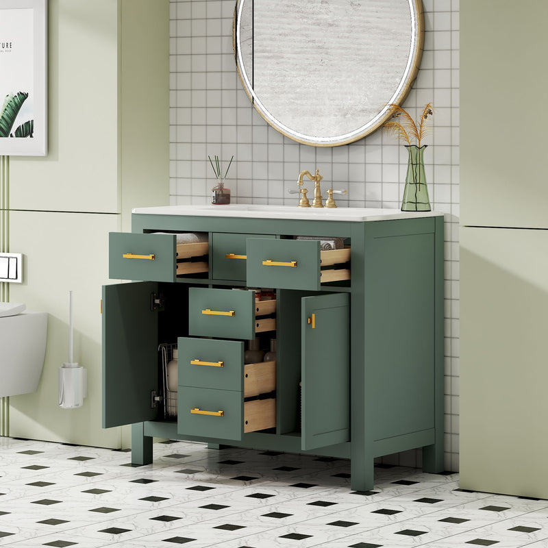 Bathroom Vanity With Sink, Cabinet With 4 Drawers & 2 Soft Close Doors, Rectangular Storage Unit For Bathroom
